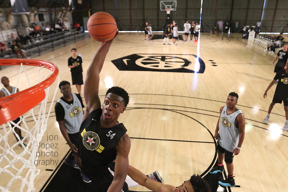 Tyler Cook dunks at Nike's "The Academy" at Barker Hangar in Los Angeles. 