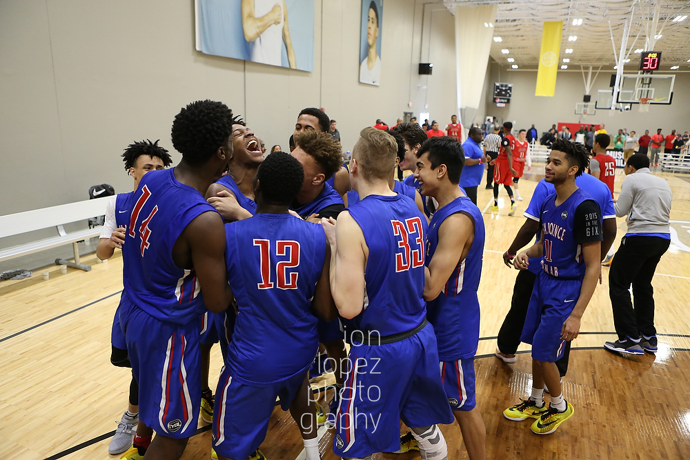 CIA Bounce (Canada) celebrates after a buzzer-beating game-winner at Jonathan Byrd's Fieldhouse (IN). 