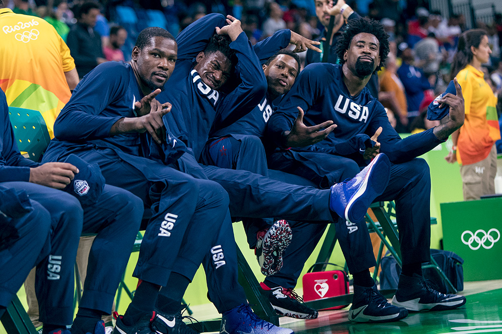 De'Andre Jordan encouraged his teammates (L-R: Kevin Durant, Jimmy Butler, and Kyle Lowry) to look directly into my camera before a couple of their games. 'Preciate you DJ! 