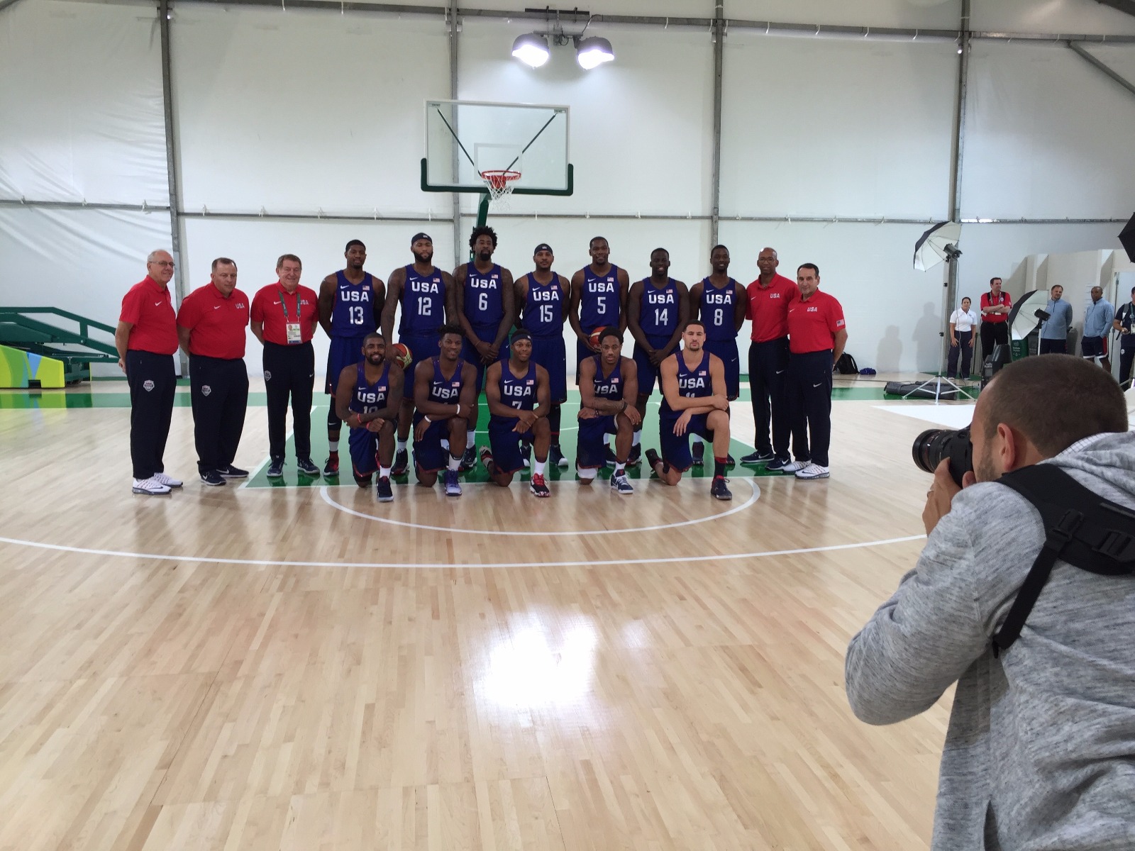 Here I am photographing the home team (for me at least, especially with a New York Knick, Carmelo Anthony, on the roster), Team USA. In between team photo sessions I kept warm by putting up shots on the court :) Photo: William Rosario.