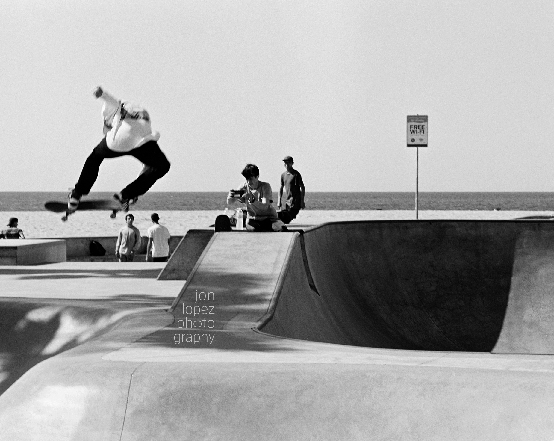 Skateboarding at Venice Beach, CA. Shot on Kodak Tri-X 400. 