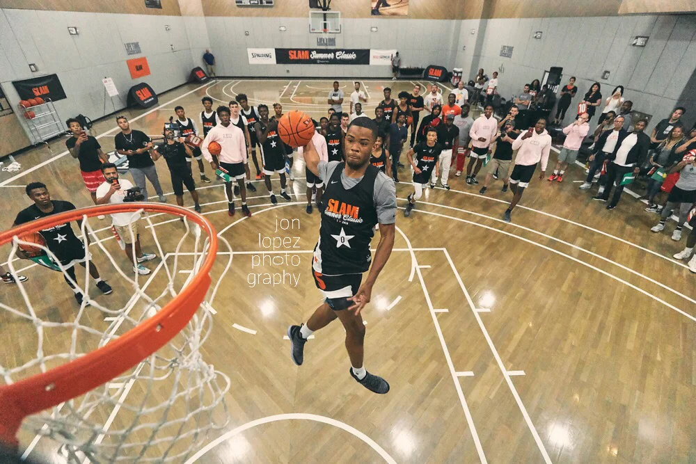 Cassius Stanley rises during the SLAM Summer Classic dunk contest en route to winning the title belt for the inaugural event.