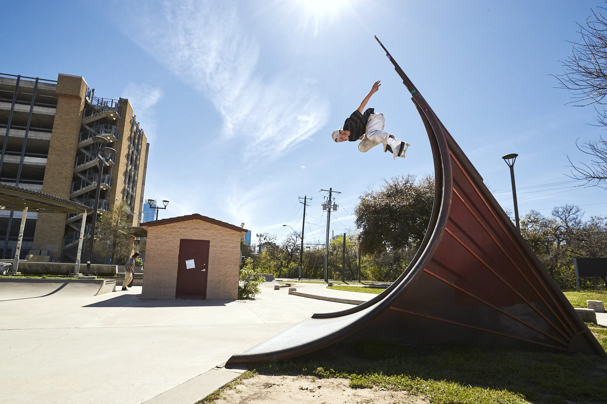Red Bull athlete Jake Wooten skates at House Park in Austin, TX.