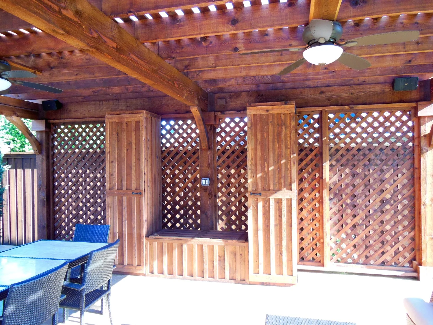 Custom Cedar Storage Cabinets with Bench