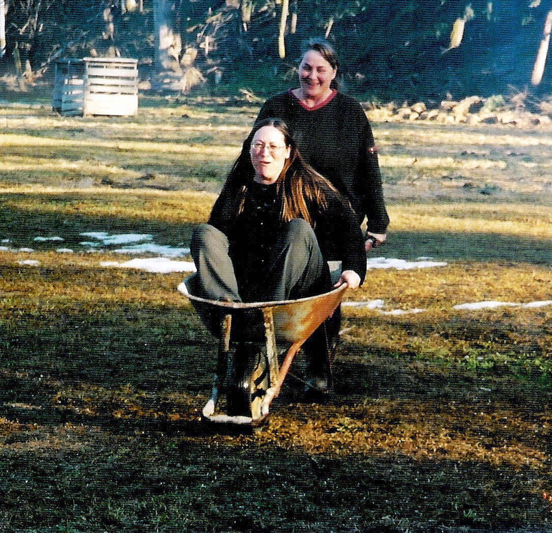 My mom in a wheelbarrow