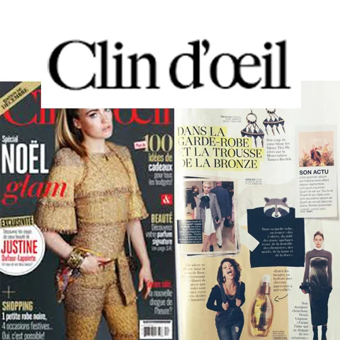  DANS LA GARDE-ROBE ET LA TROUSSE DE LA BRONZE  Clin d'oeil magazine / December 2014 
