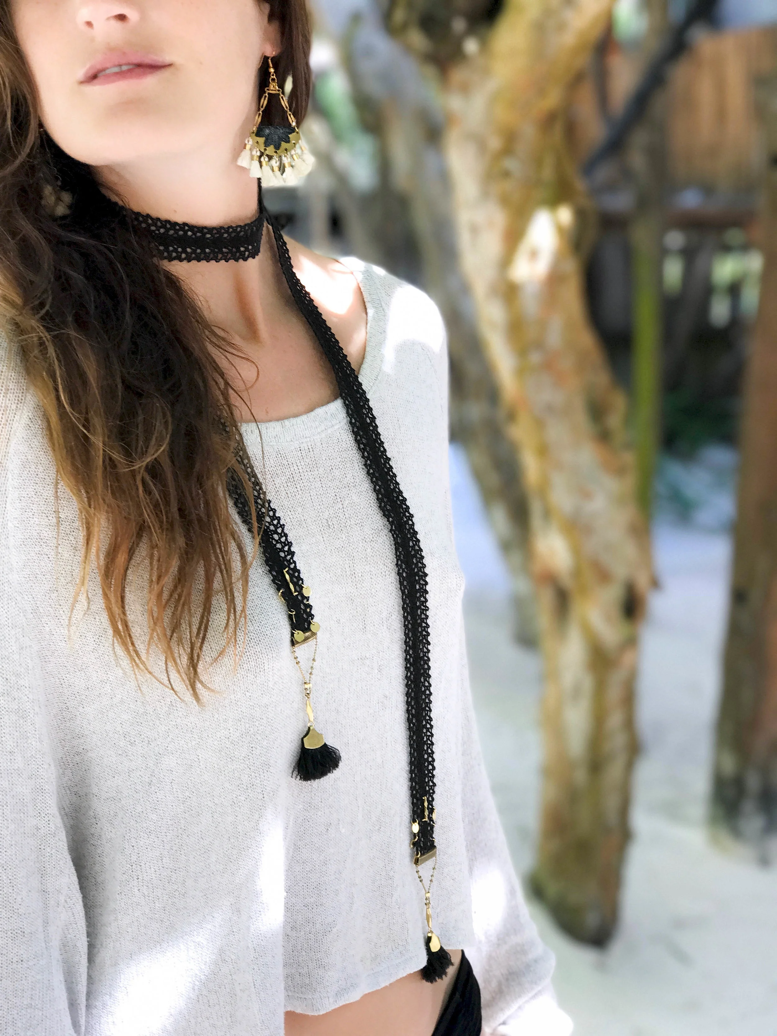   Karachi earrings (click here for details)  &amp;  Coli scarf necklace (click here for details)  