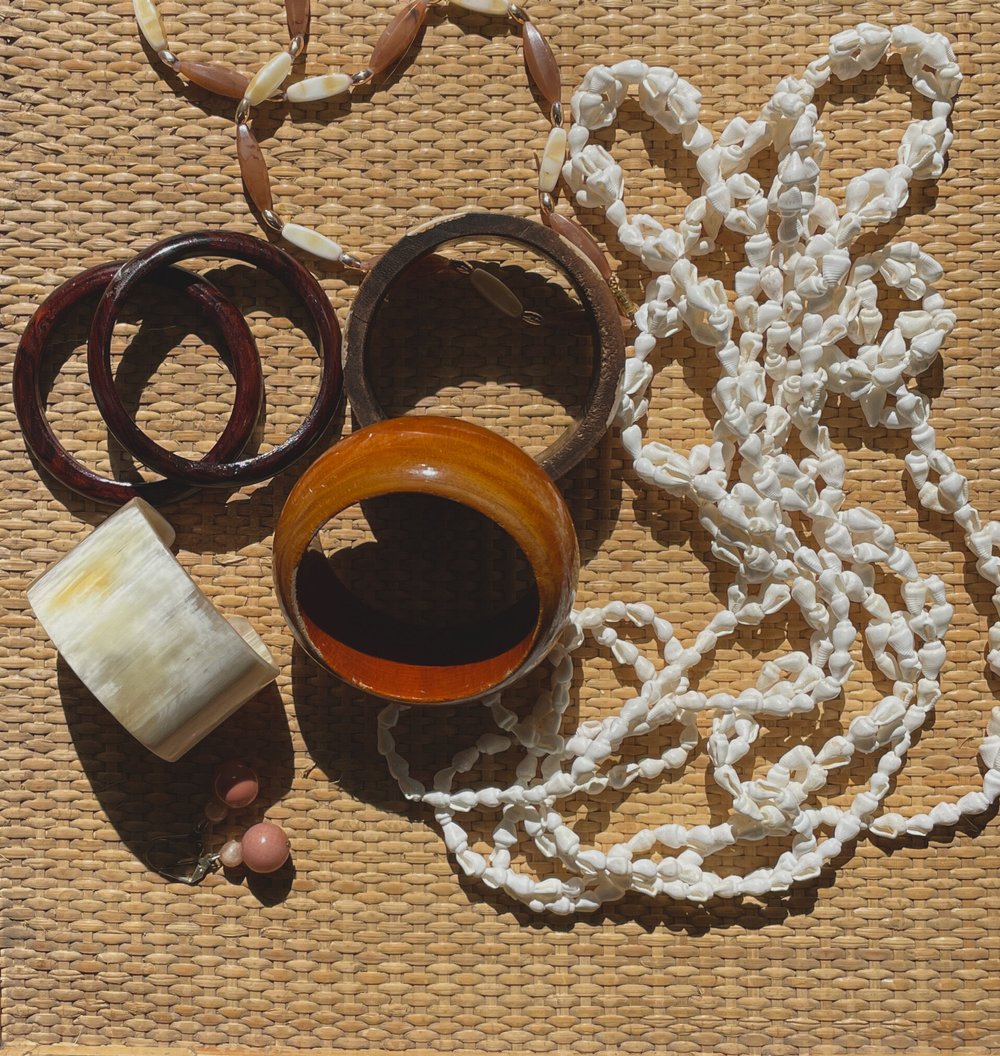 Bracelet Vintage En Bois Sculpté Avec Incrustations De Nacre - Style Bohème, Marron, Occasion