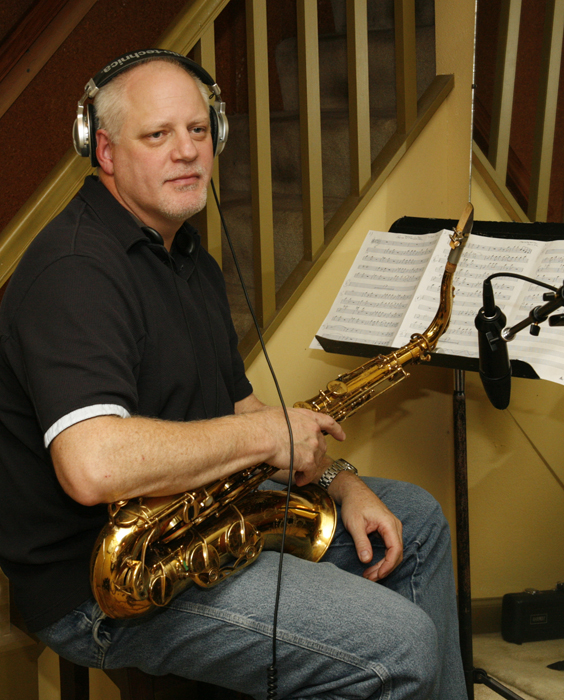 Mark Davey recording tenor sax on West 23rd