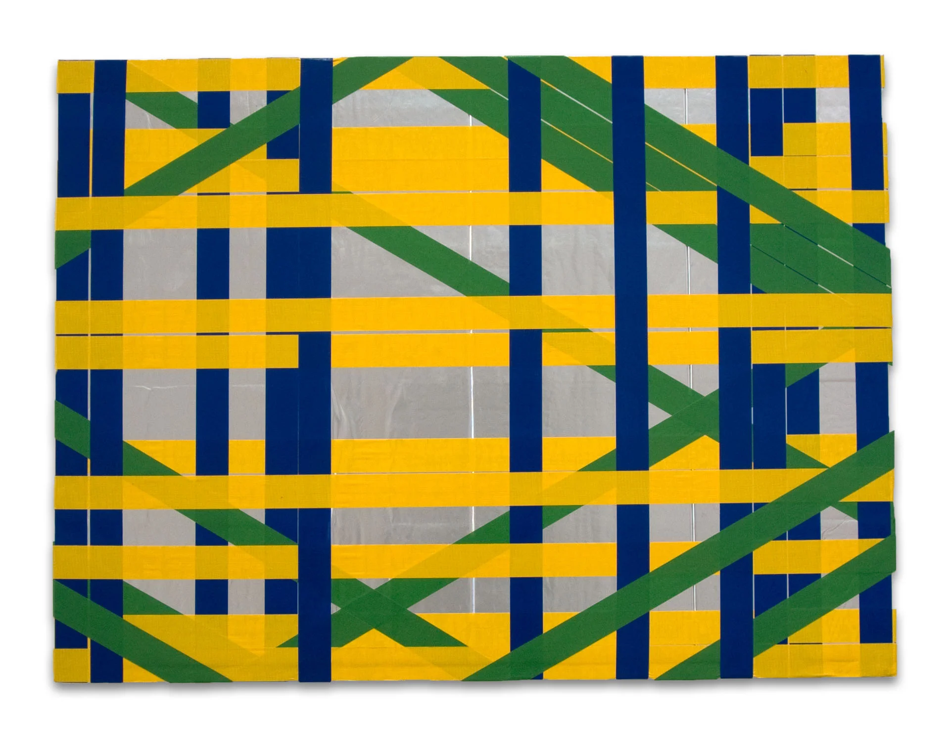 Sanguine - EXURBS , 2015. 48 x 36 in (121.92 x 91.44 cm). colored duct tape on reflective insulation.