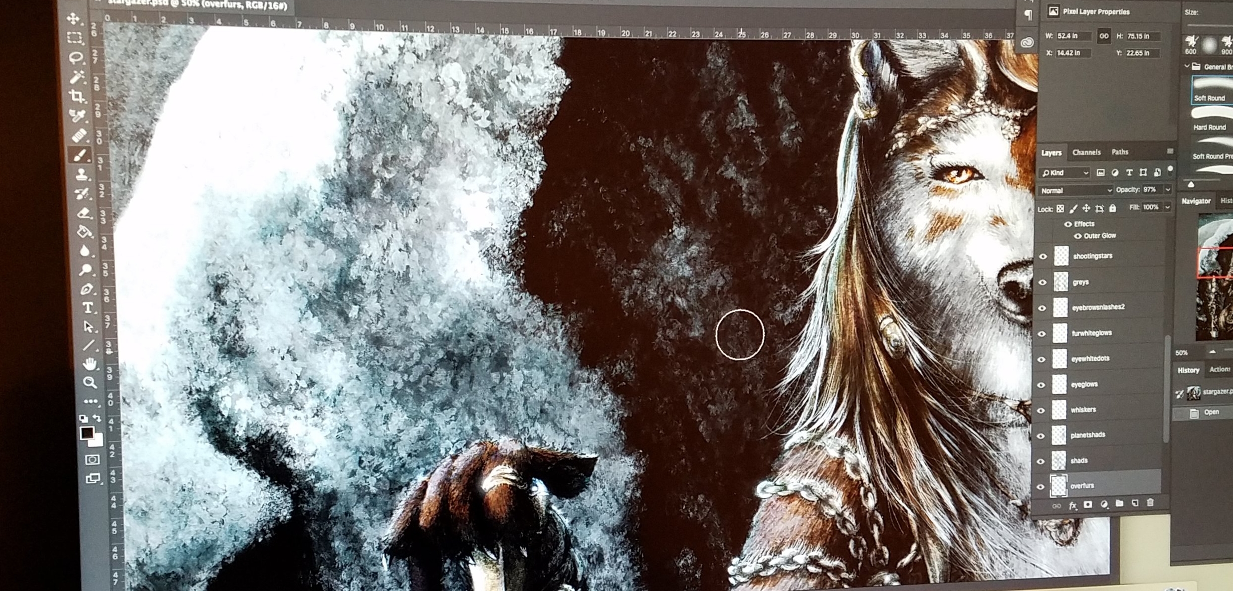 Digital paintings are created using Photoshop CC.