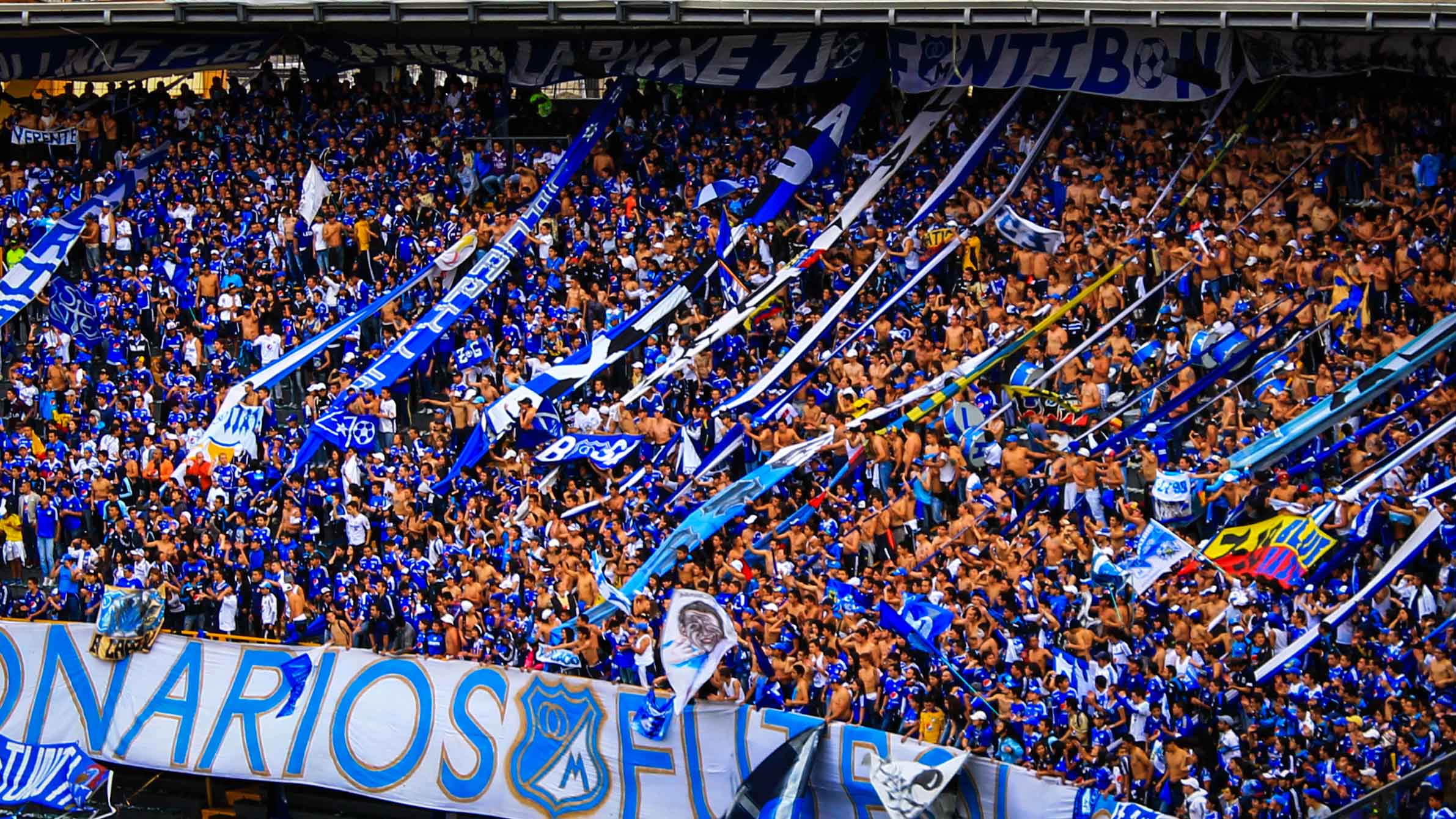 One of Millonarios FC's famed barras bravas, Blue Rain.