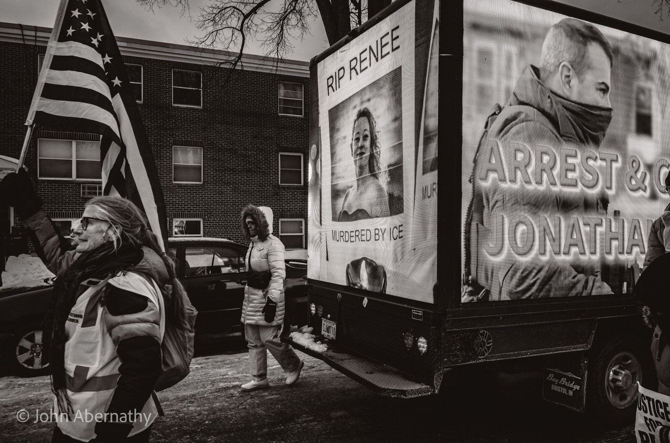 Yesterday in Minneapolis, Minnesota, I photographed a large protest sparked by the fatal shooting of Renee Nicole Good, a 37-year-old U.S. citizen and mother of three who was shot and killed by an ICE agent during a federal immigration enforcement op
