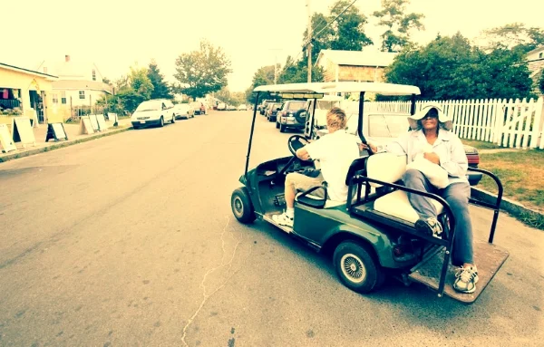 Golf carts are a major form of transportation on Peaks. Credit: Portland Press Herald