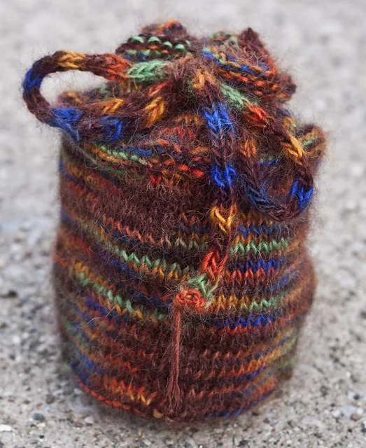 A bag made out of hand-painted yarn