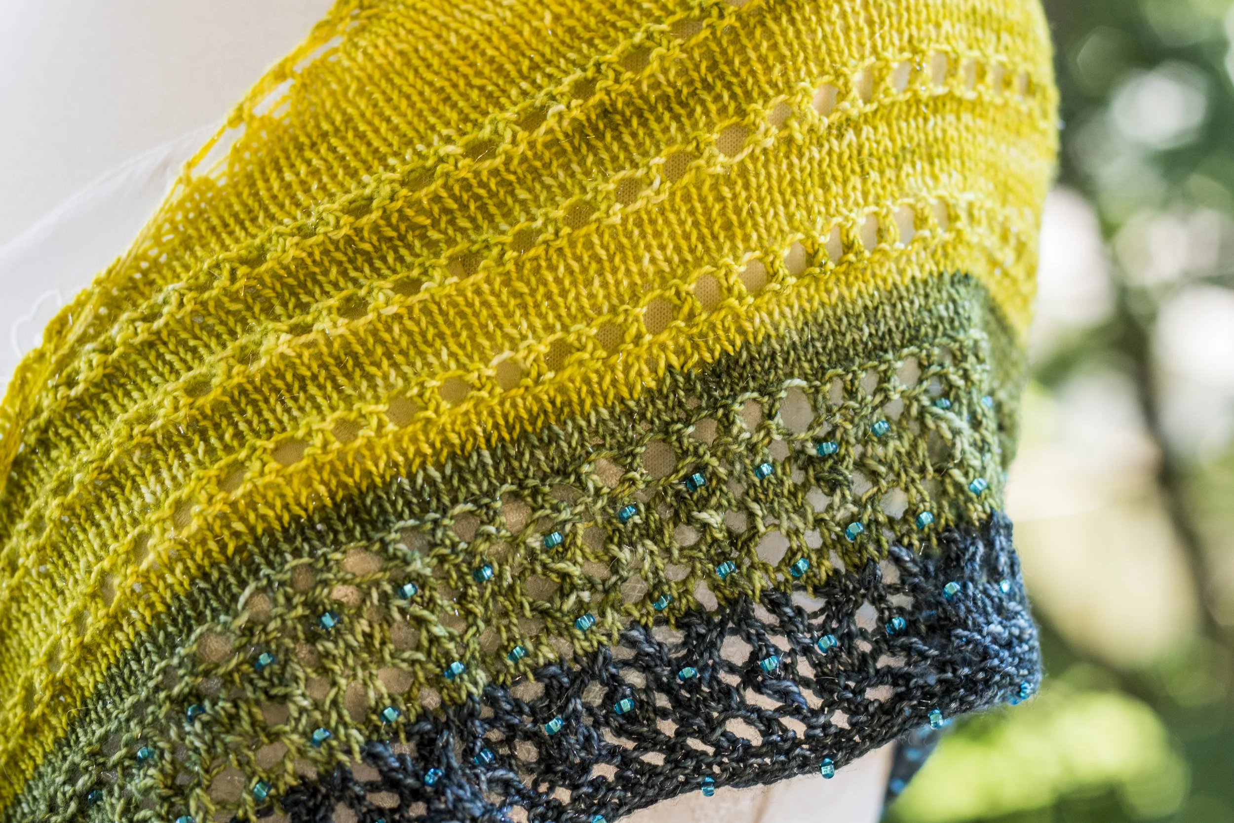 A shawl made with gradient yarn, courtesy of Valley Ridge Yarns