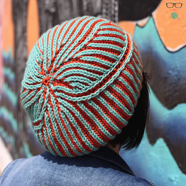 Controlled Chaos brioche hat pattern designed by Meaghan Schmaltz