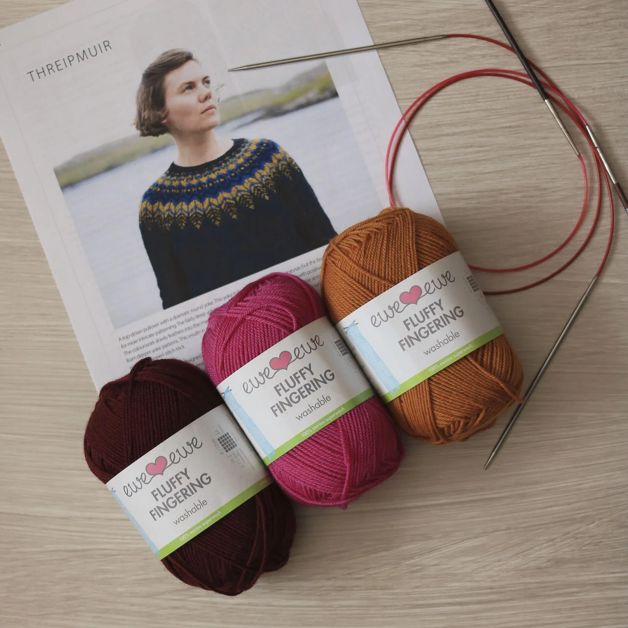 Choosing Fluffy Fingering colors for Threipmuir sweater