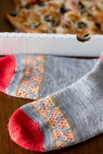 Pizza Party Socks published in Colorfully Handmade on Ravelry