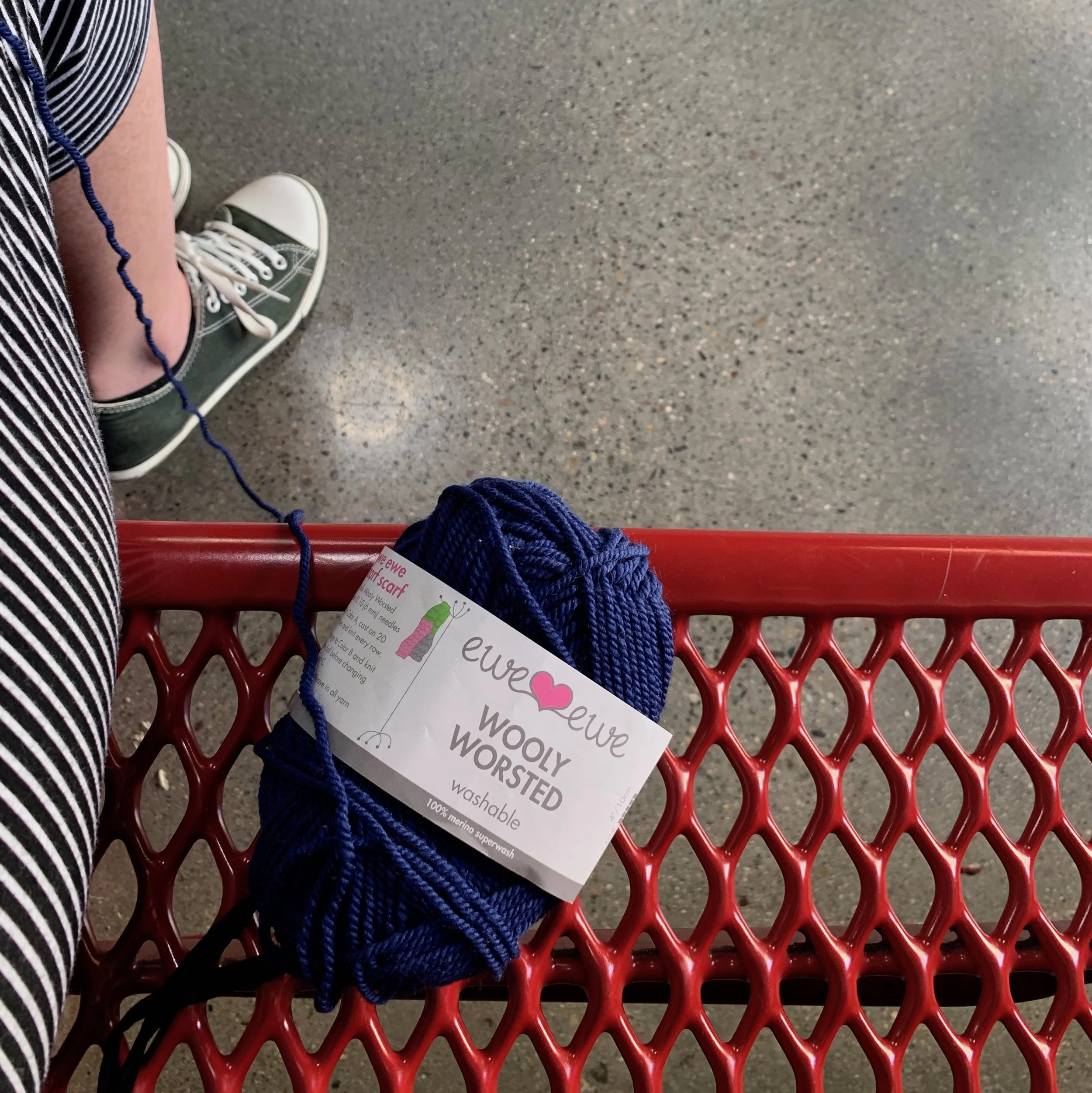 Knitting on the go with Wooly Worsted yarn