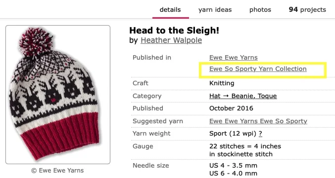 All patterns now have a yarn-specific collection listed right at the top so you can quickly see all the designs.