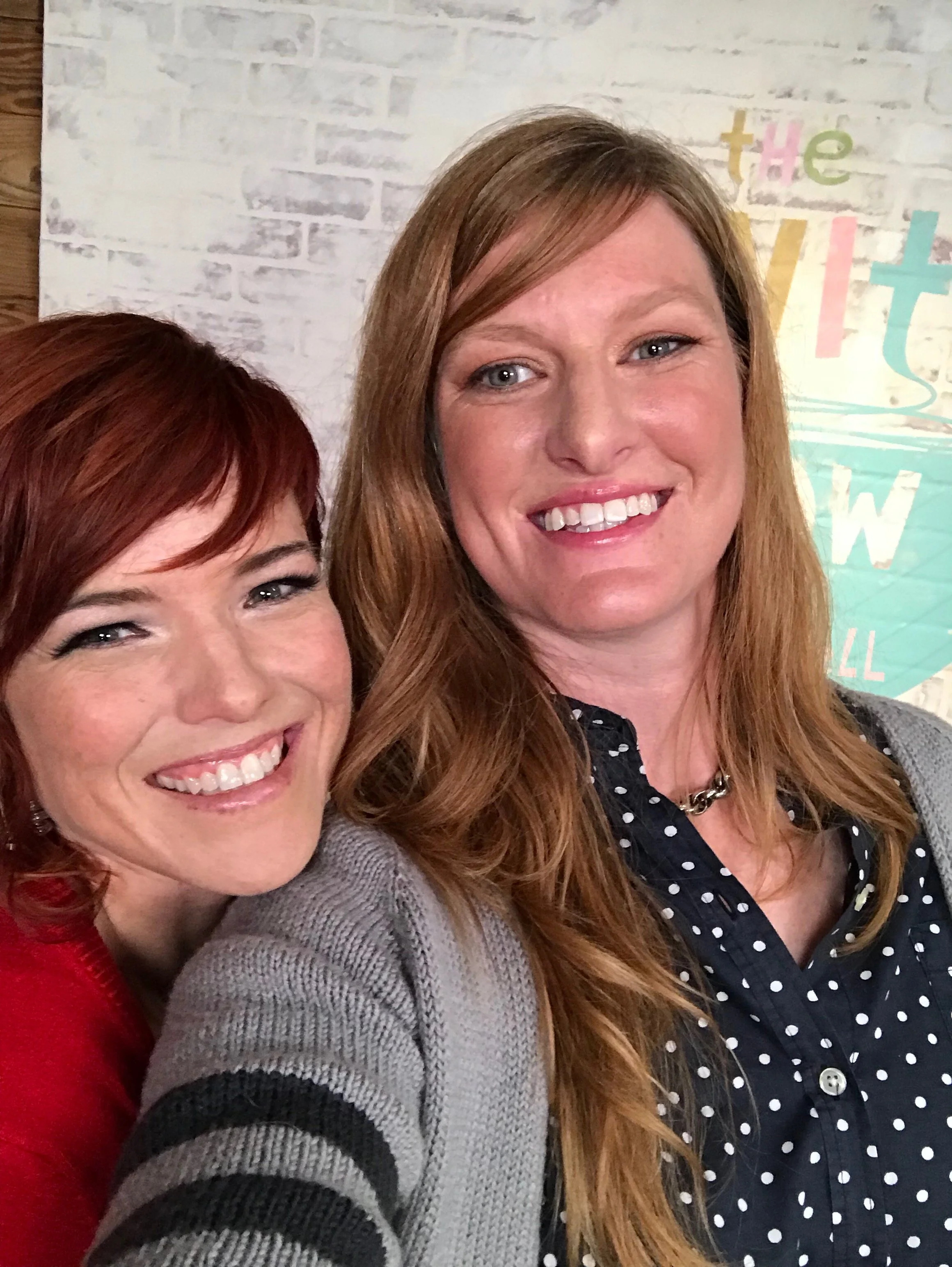 Vickie and Heather on the set of The Knit Show , July 2017.