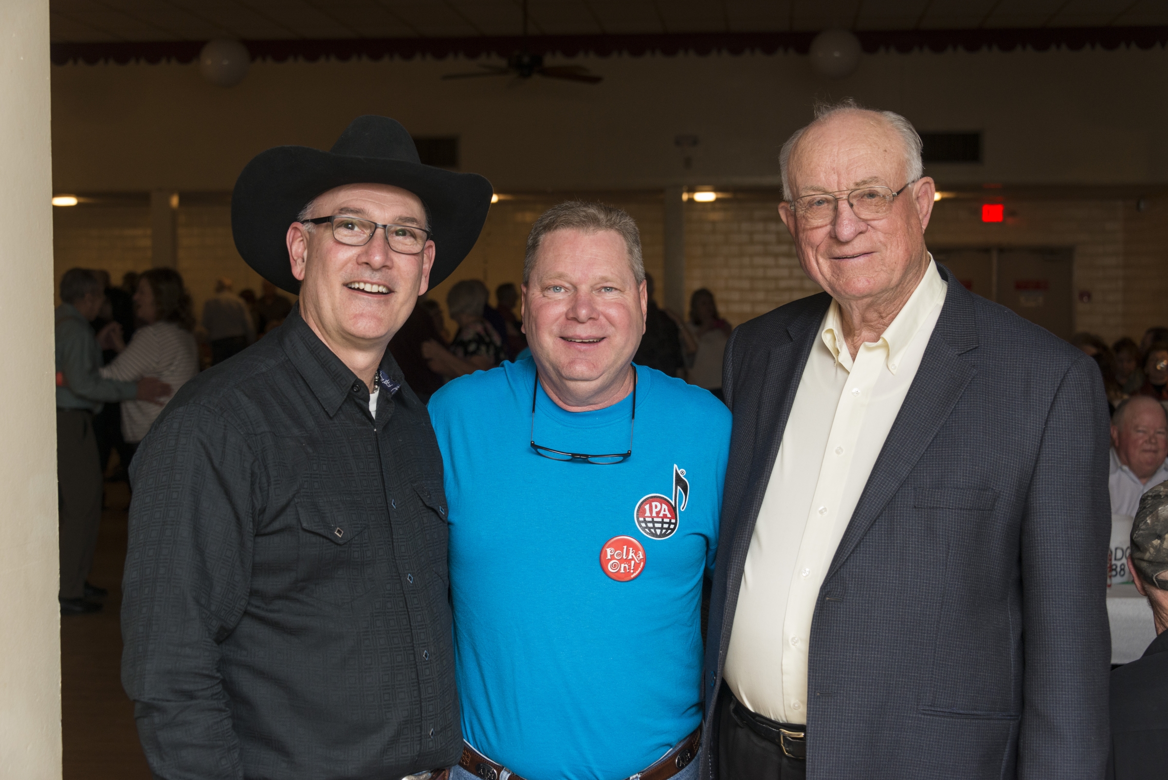 Danny Z with John Dujka and Alfred Vrazel at the IPA Super Bowl Polka Party held last year in Houston./Mark Hiebert photo