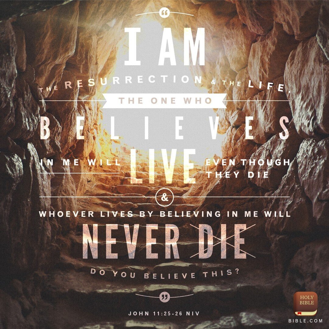 I am the resurrection and the life. The one who believes in me will live even though they die. And whoever lives by believing in me will never die. Do you believe this? ~ John 11:25-26