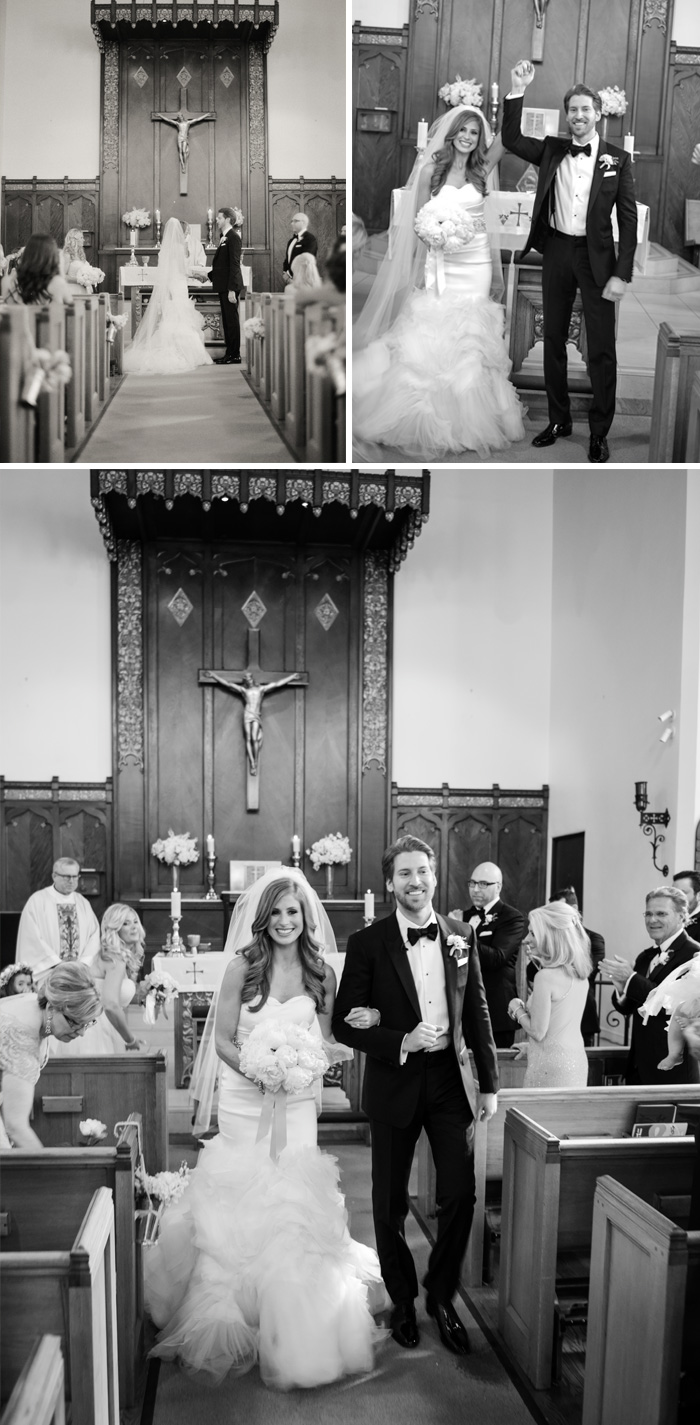 A classic church ceremony in Calistoga Ranch - Lauren &amp; Michale walk back up the aisle, just married; photo by Sylvie Gil