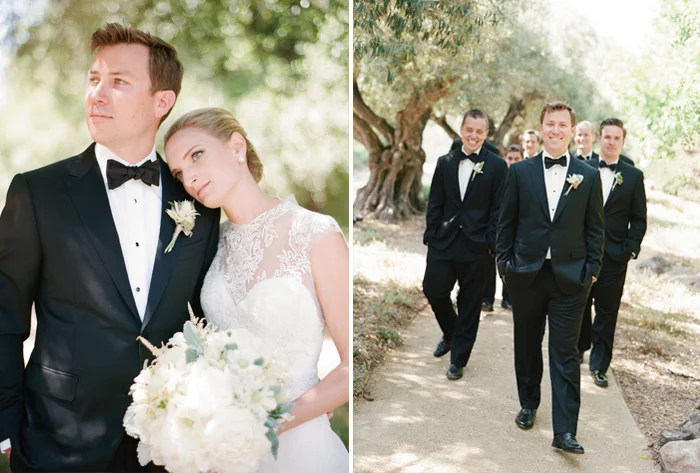 Groom and groomsmen in tuxedos at Calistoga Ranch; Sylvie Gil Photography