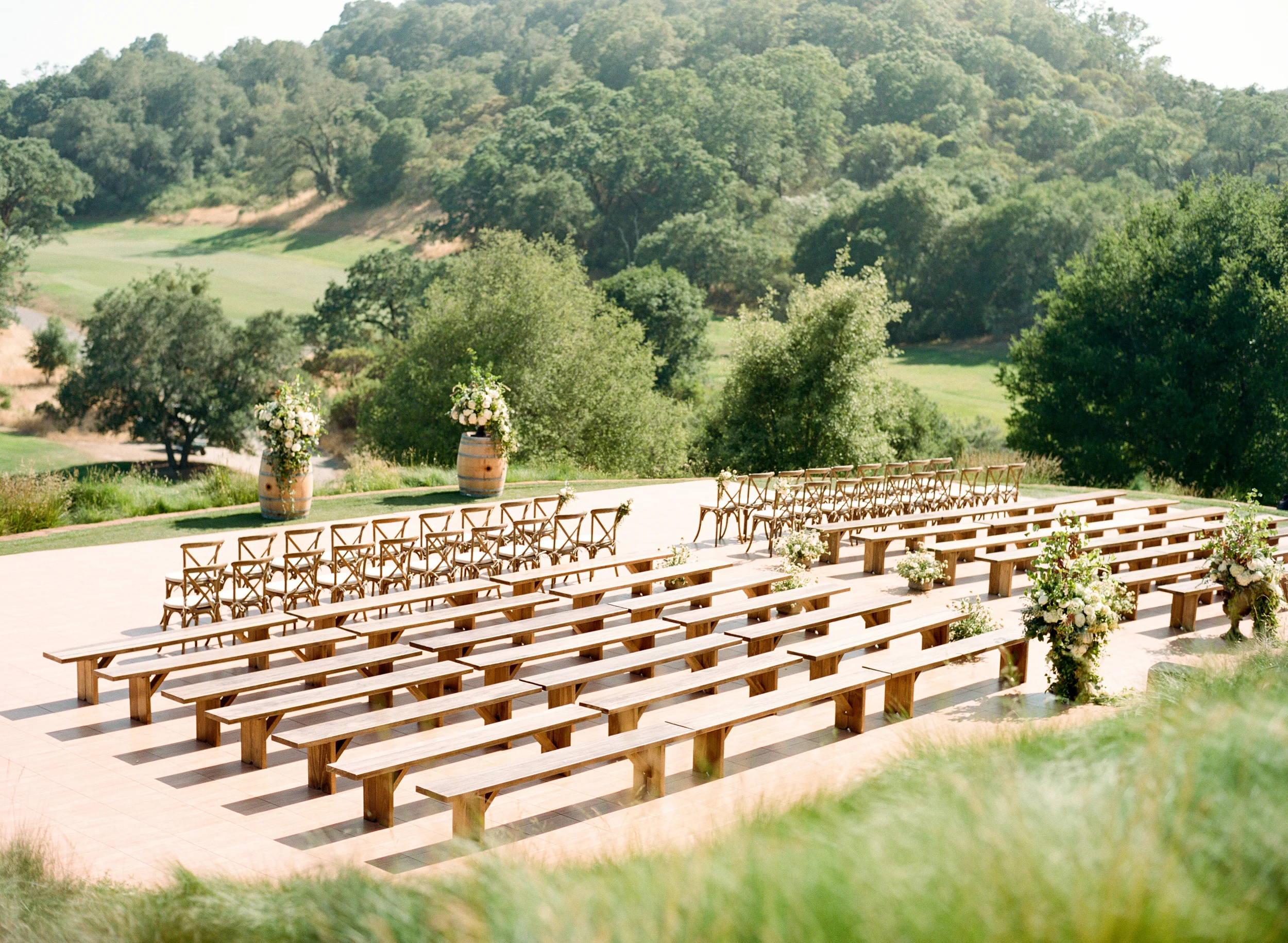 Ceremony seating overlooking Mayacama golf courses in Calistoga Ranch; Sylvie Gil Photography