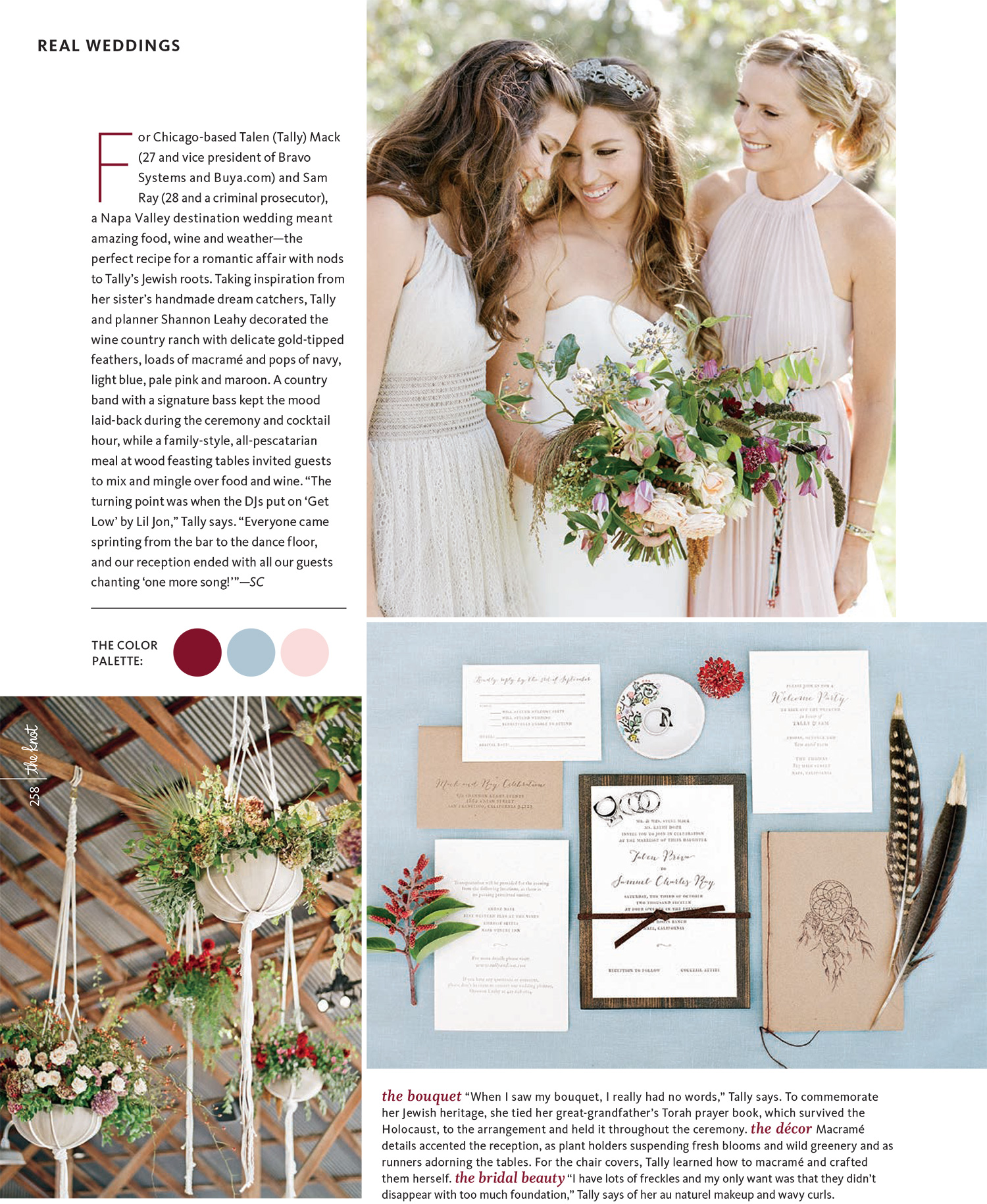 Tally &amp; Sam's spread in the Knot - bohemian florals and paper suite; Sylvie Gil Photography