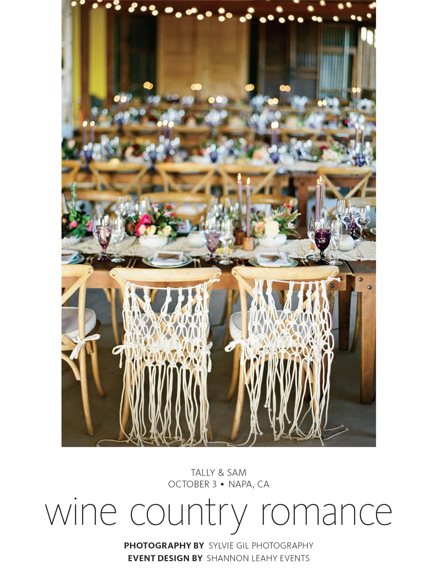 Tally &amp; Sam's spread in The Knot Fall 2016 - wine country romance; Sylvie Gil Photography