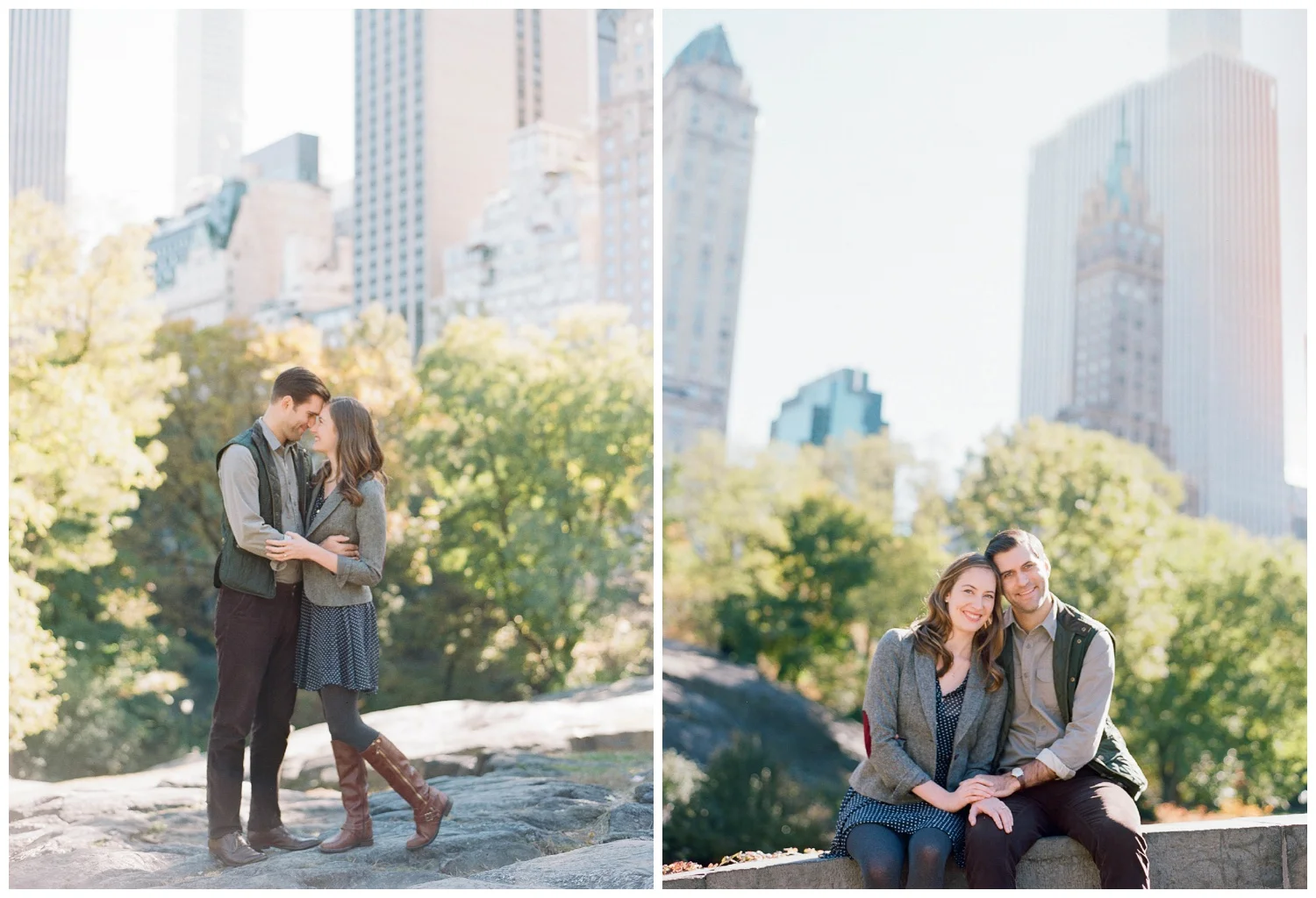 Couple during an autumn engagement session in Central Park, New York City; Sylvie Gil Photography