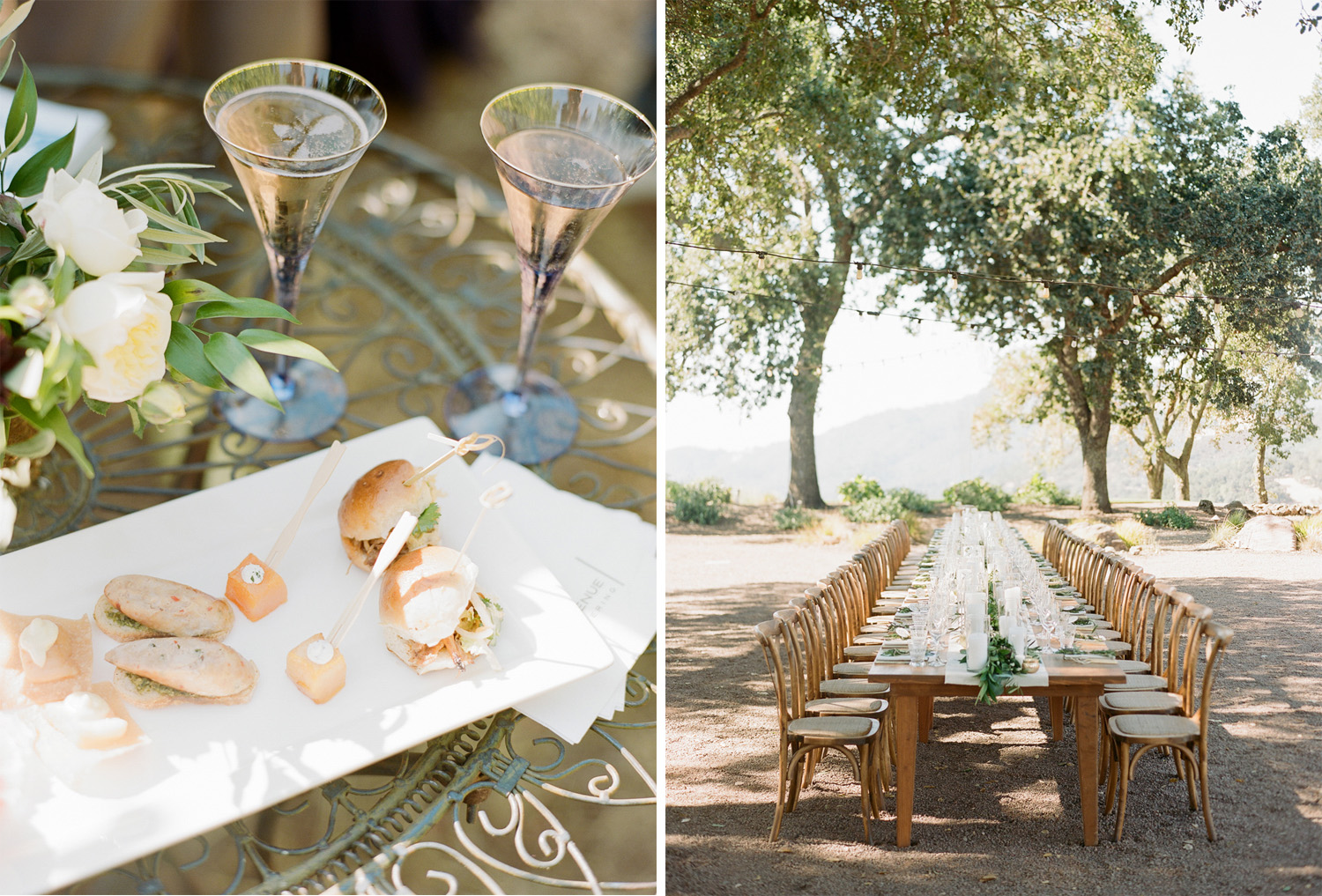 Wedding reception hors d'oeuvres and reception table at Kunde Winery; Sylvie Gil Photography