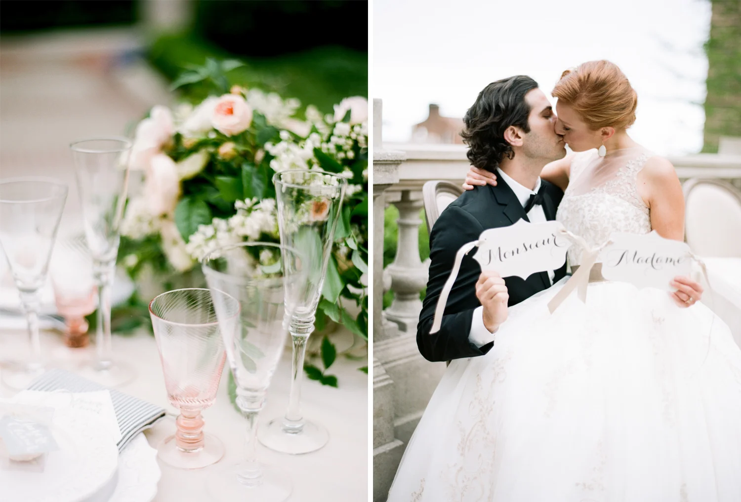 Bride and groom hold up romantic signs at their wedding reception near the Presidio in San Francisco; Sylvie Gil Photography