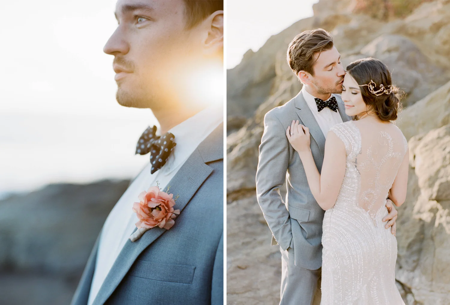 Bride and groom in love at a beach wedding in California; Sylvie Gil Photography