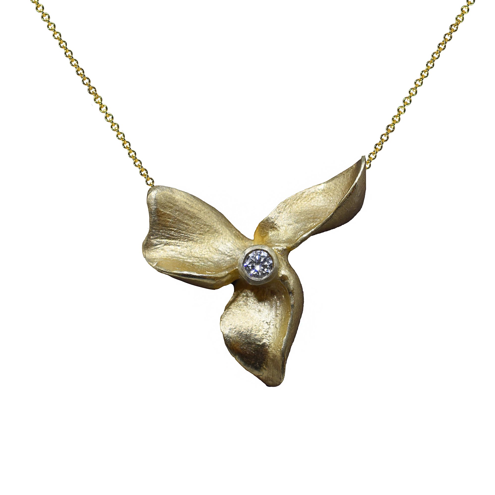 18k yellow gold dogwood flower pendant