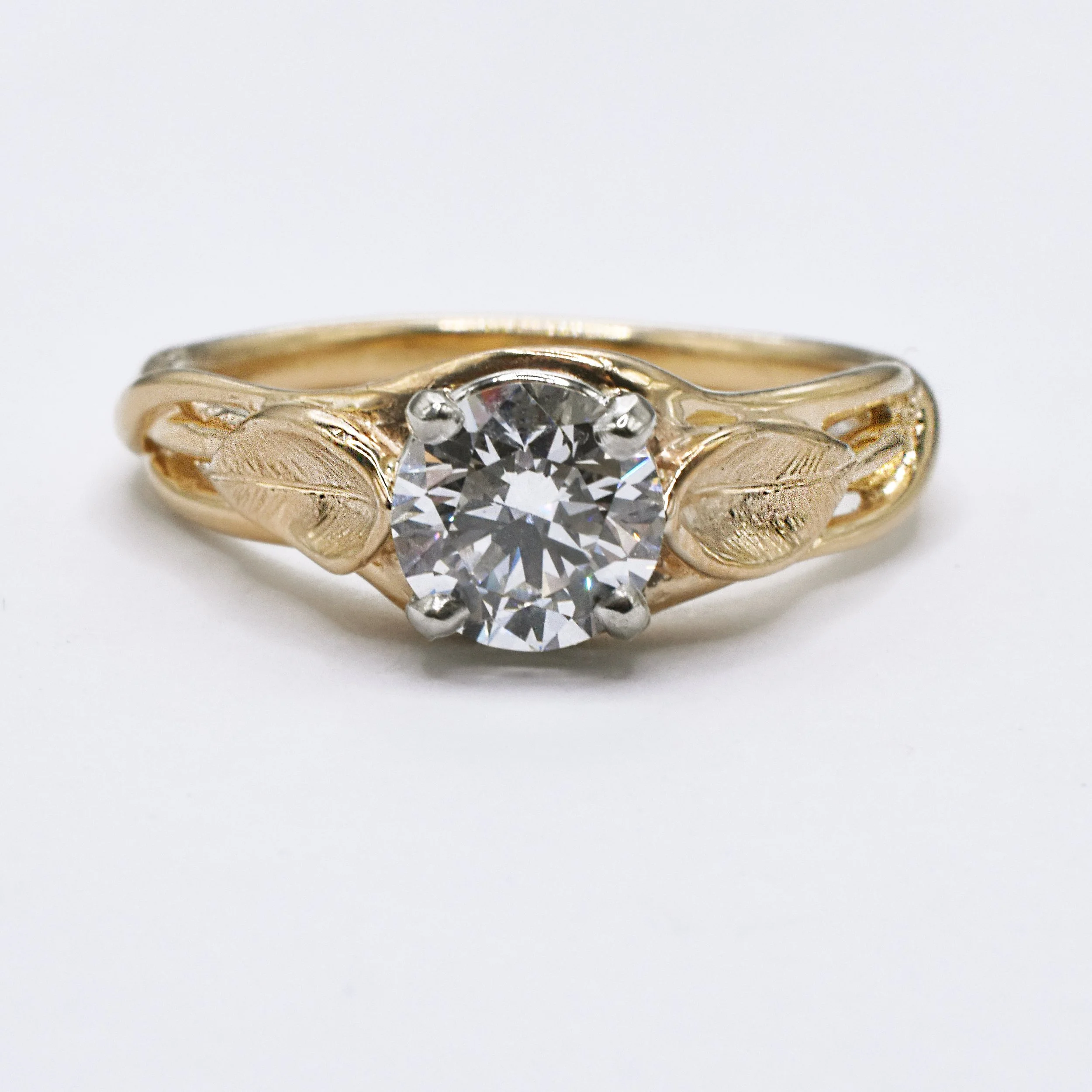 14k yellow gold petal and vine ring with 1.01ct lab grown diamond