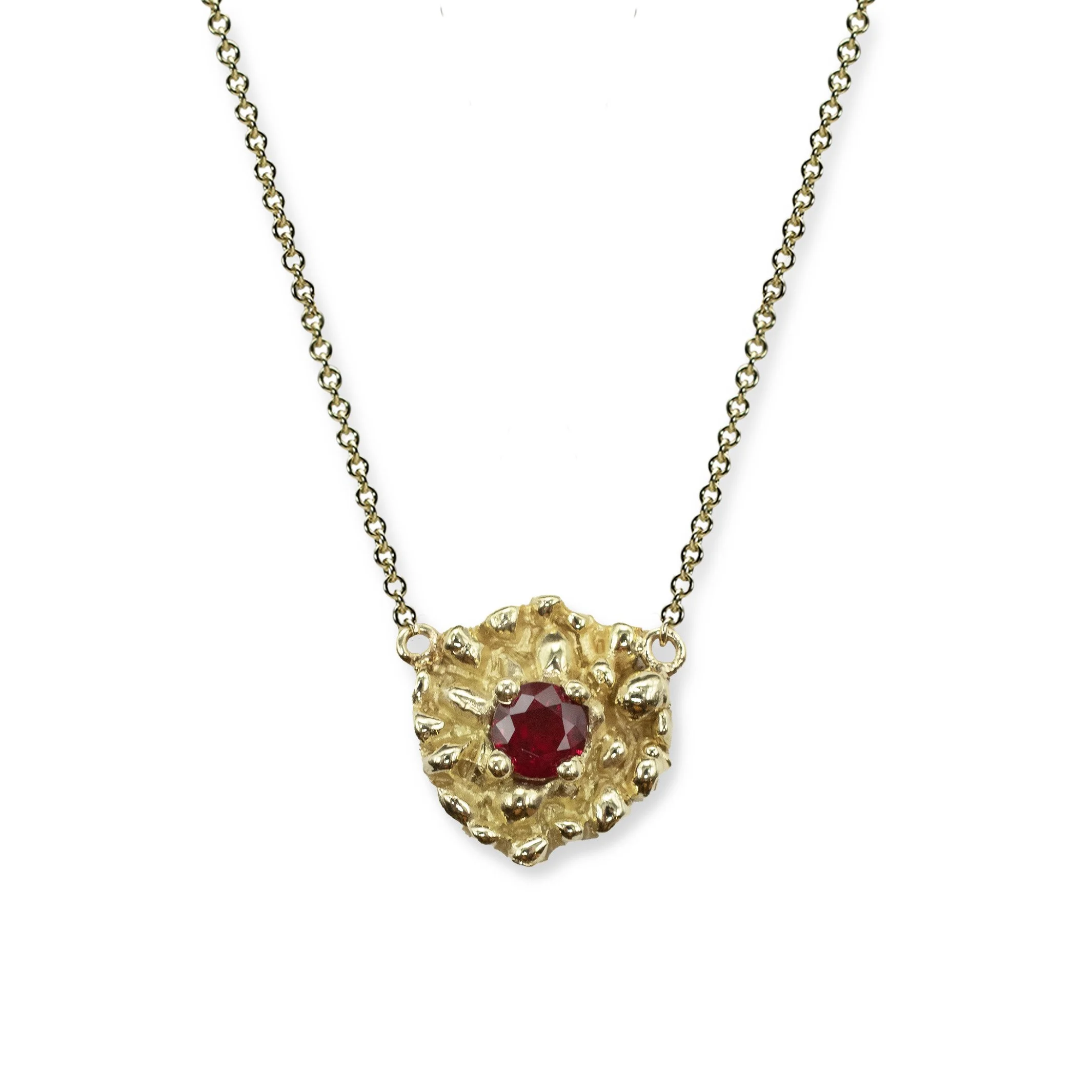 18k yellow gold cobbled pendant with ruby