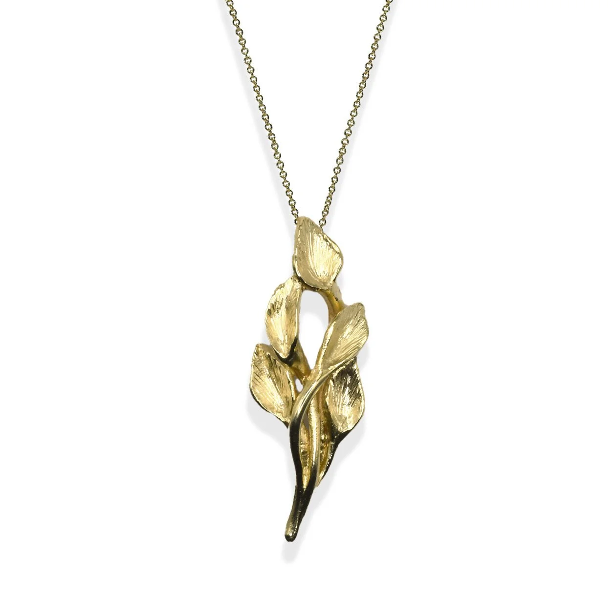18k yellow gold 5 leaf bouquet pendant