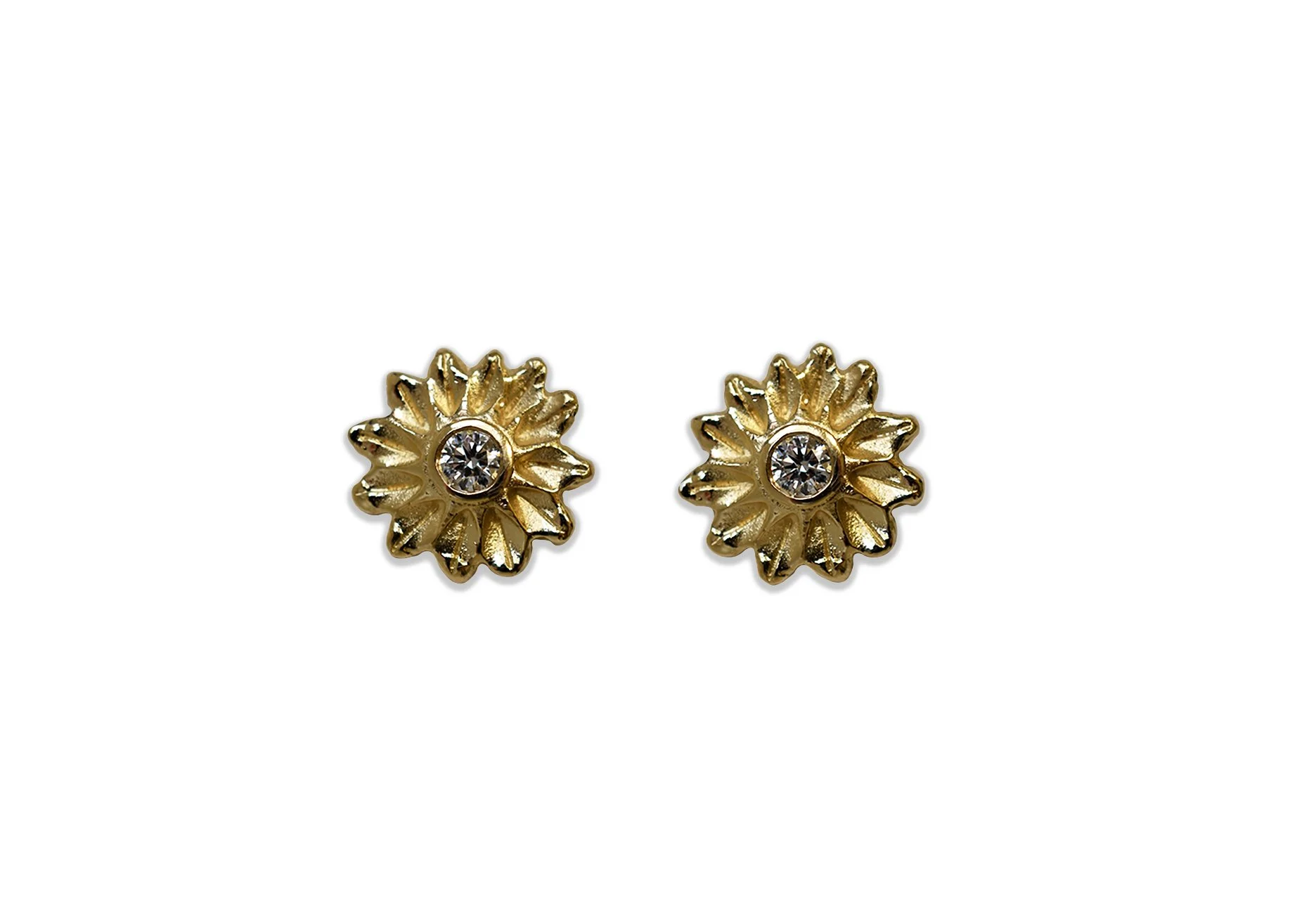 18k yellow gold sunburst studs with diamonds