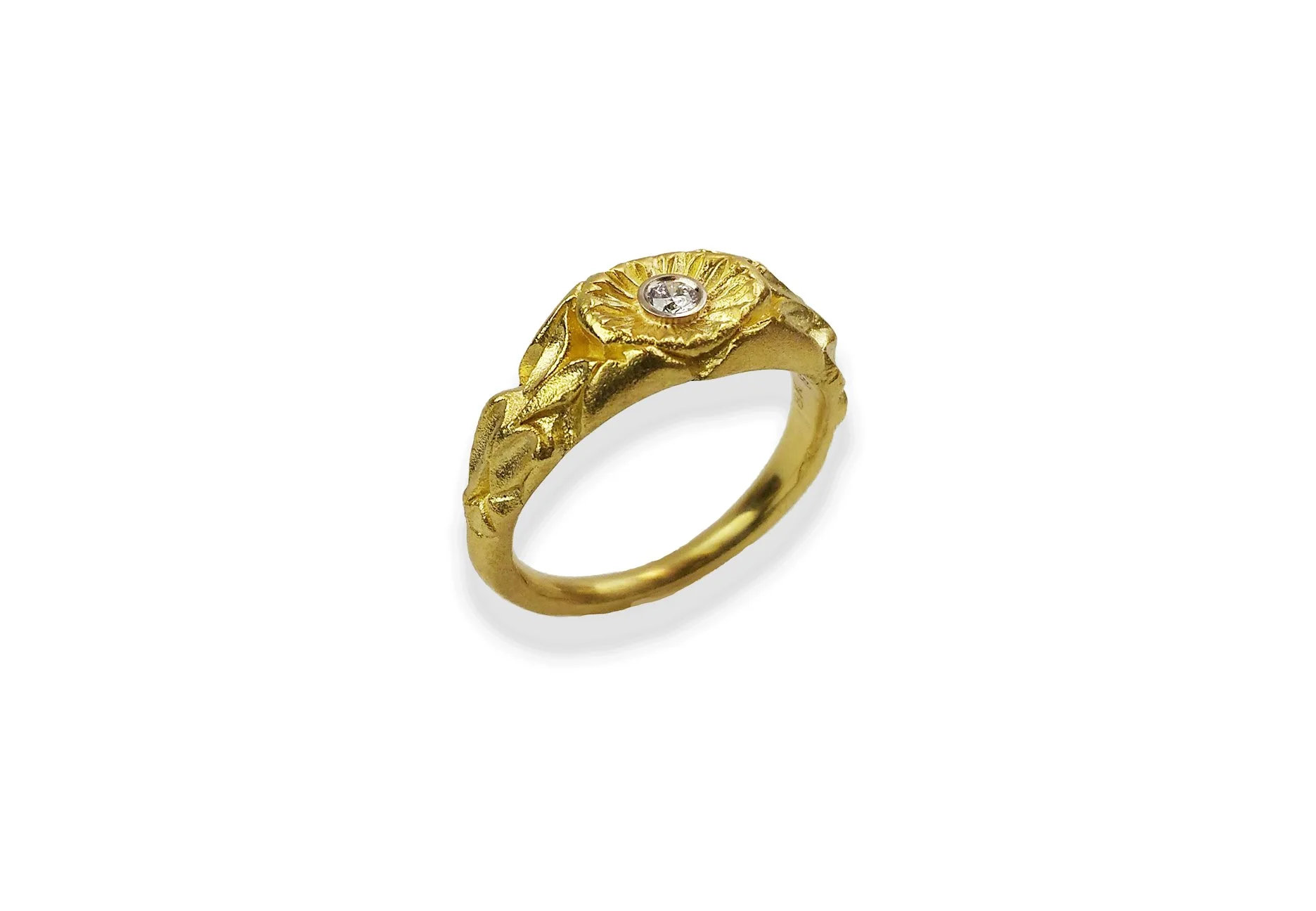 18k yellow gold Morris ring with small center diamond