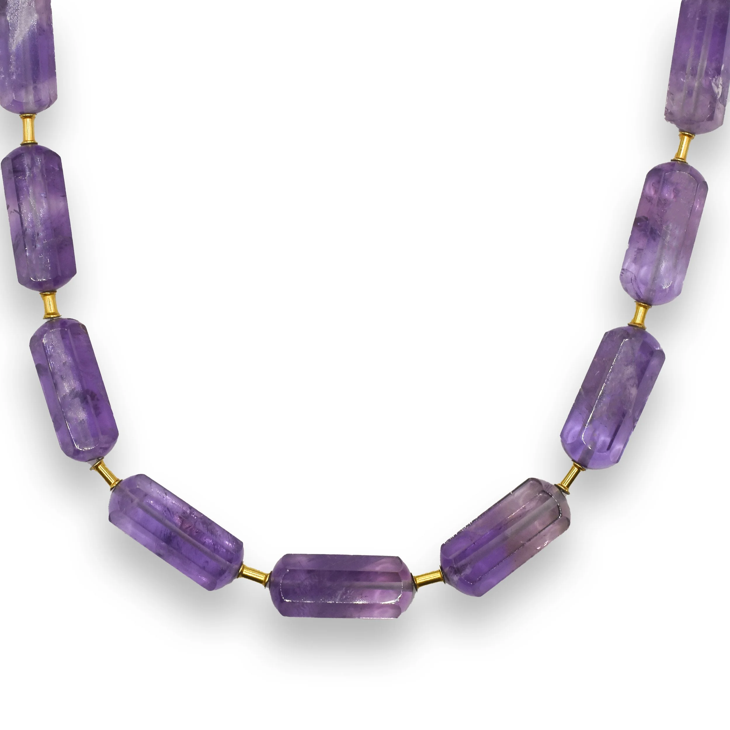 Amethyst barrel bead necklace with 20k beads