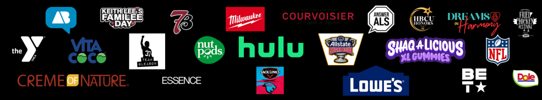 A collage of various brand logos, including popular companies and organizations like Hulu, Lowe's, NFL, Dole, Dreme of Nature, and others.