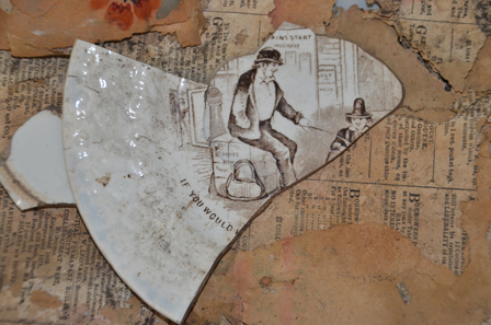  Coleman Architects: Newspaper dating to the 1890's under wallpaper and fragment of crockery that was under the floor.