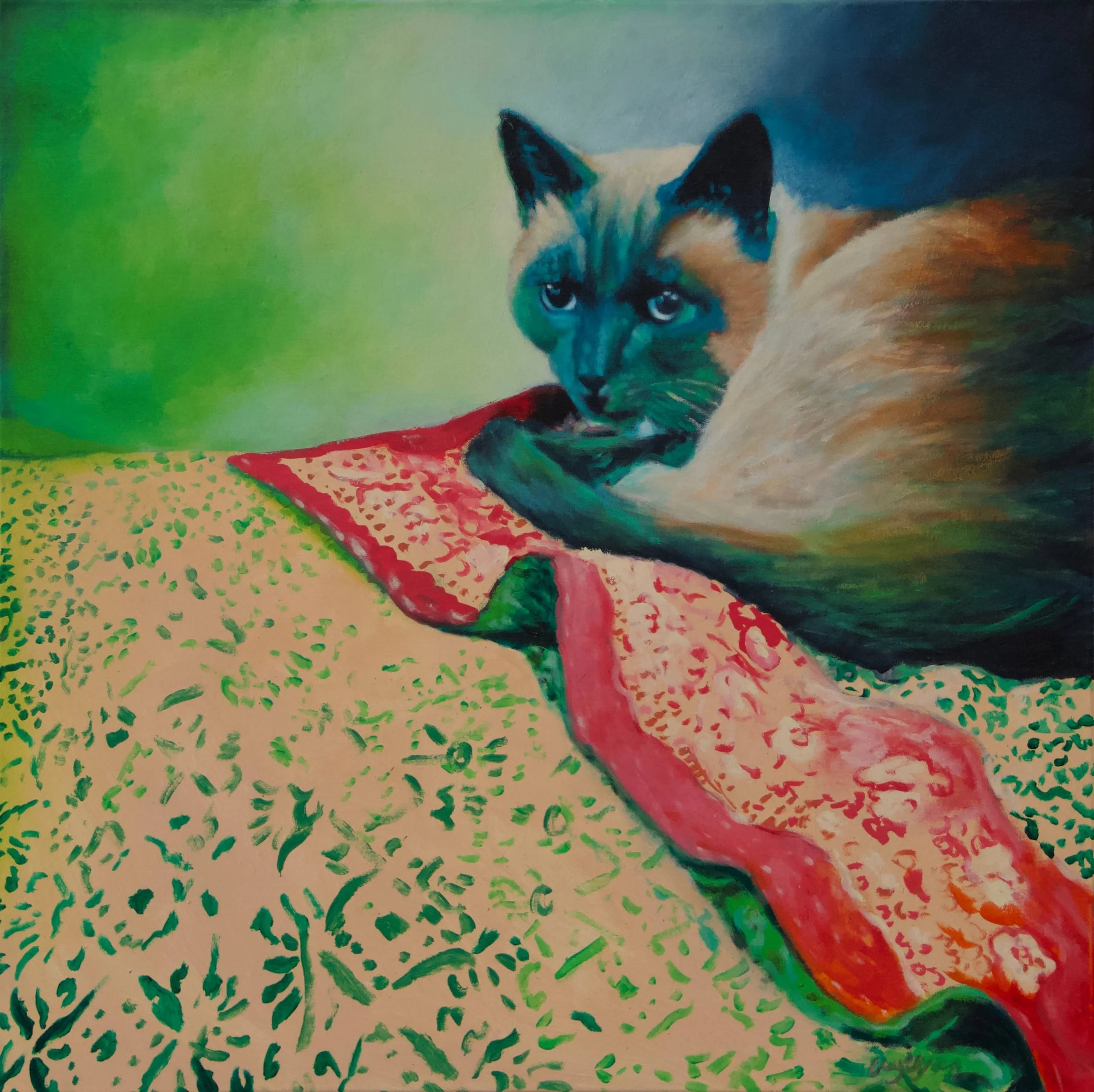 BRENT GODFREY, CAT, 2024. OIL ON CANVAS, 30X30 IN.
