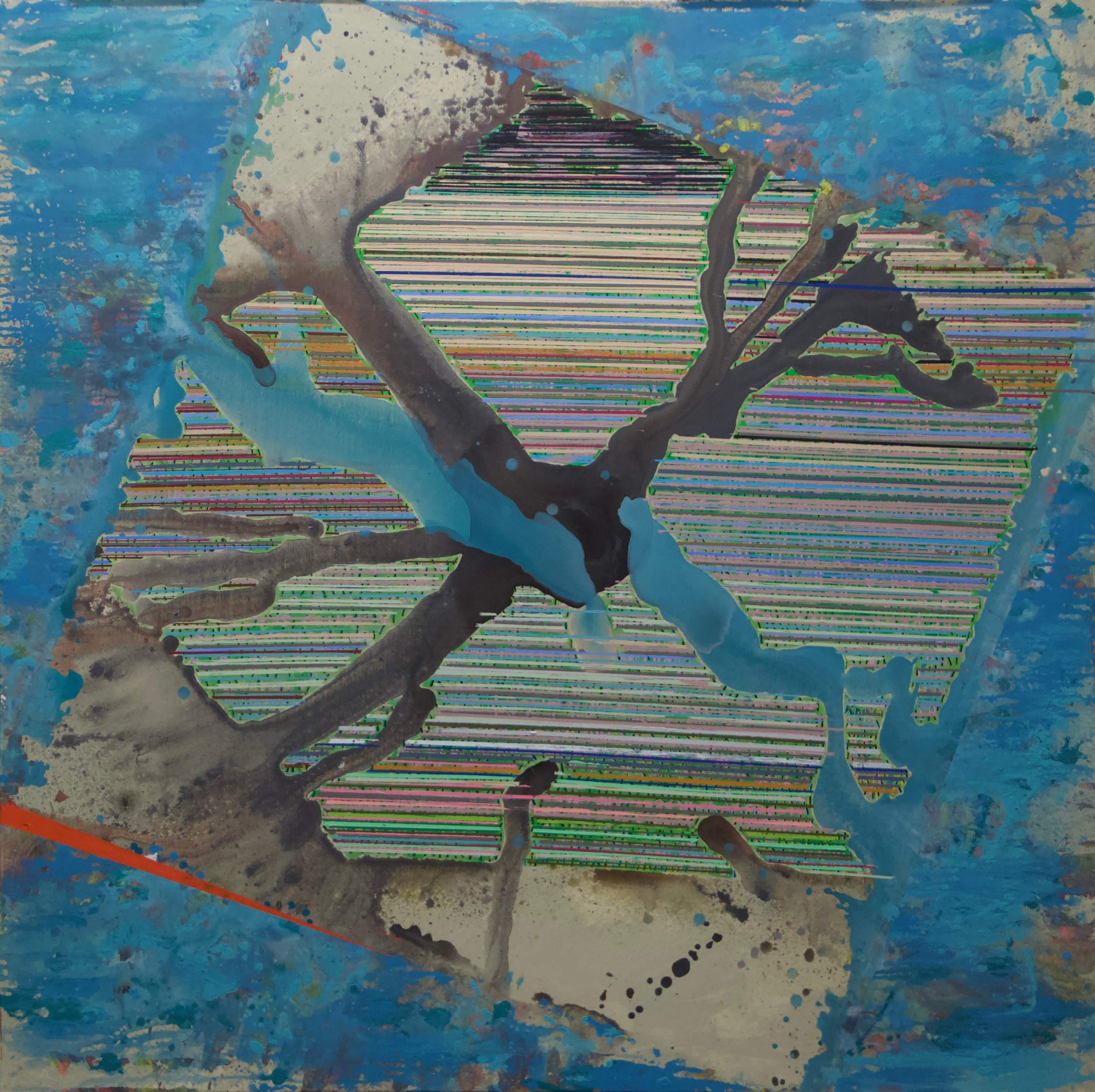 BRENT GODFREY, WHEN A BOY & BAREFOOT, 2024-5. ACRYLIC ON CANVAS, 60X60 IN.