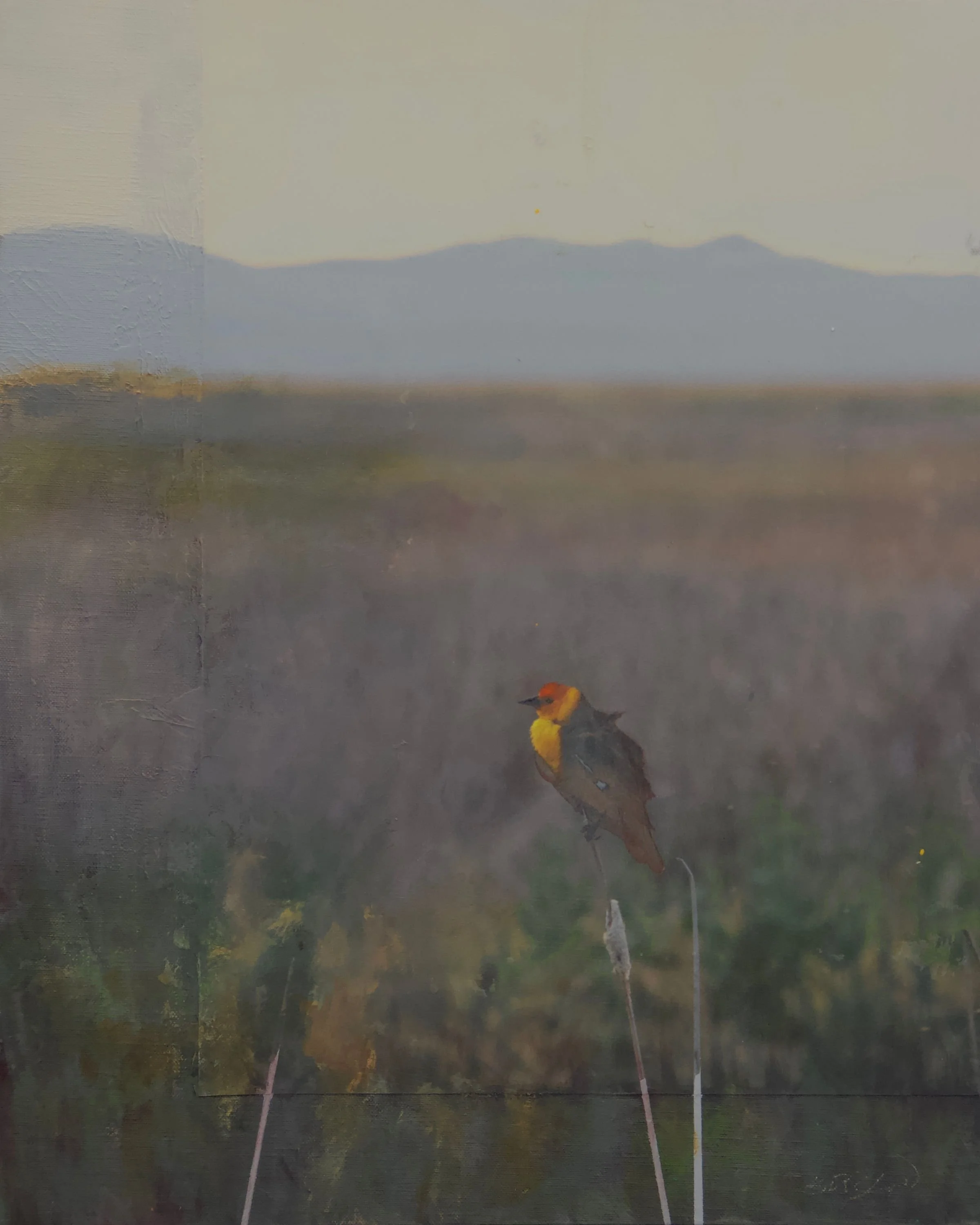 BRENT GODFREY, REFUGE. ACRYLIC, INK & PAPER ON LINEN. sold, private collection