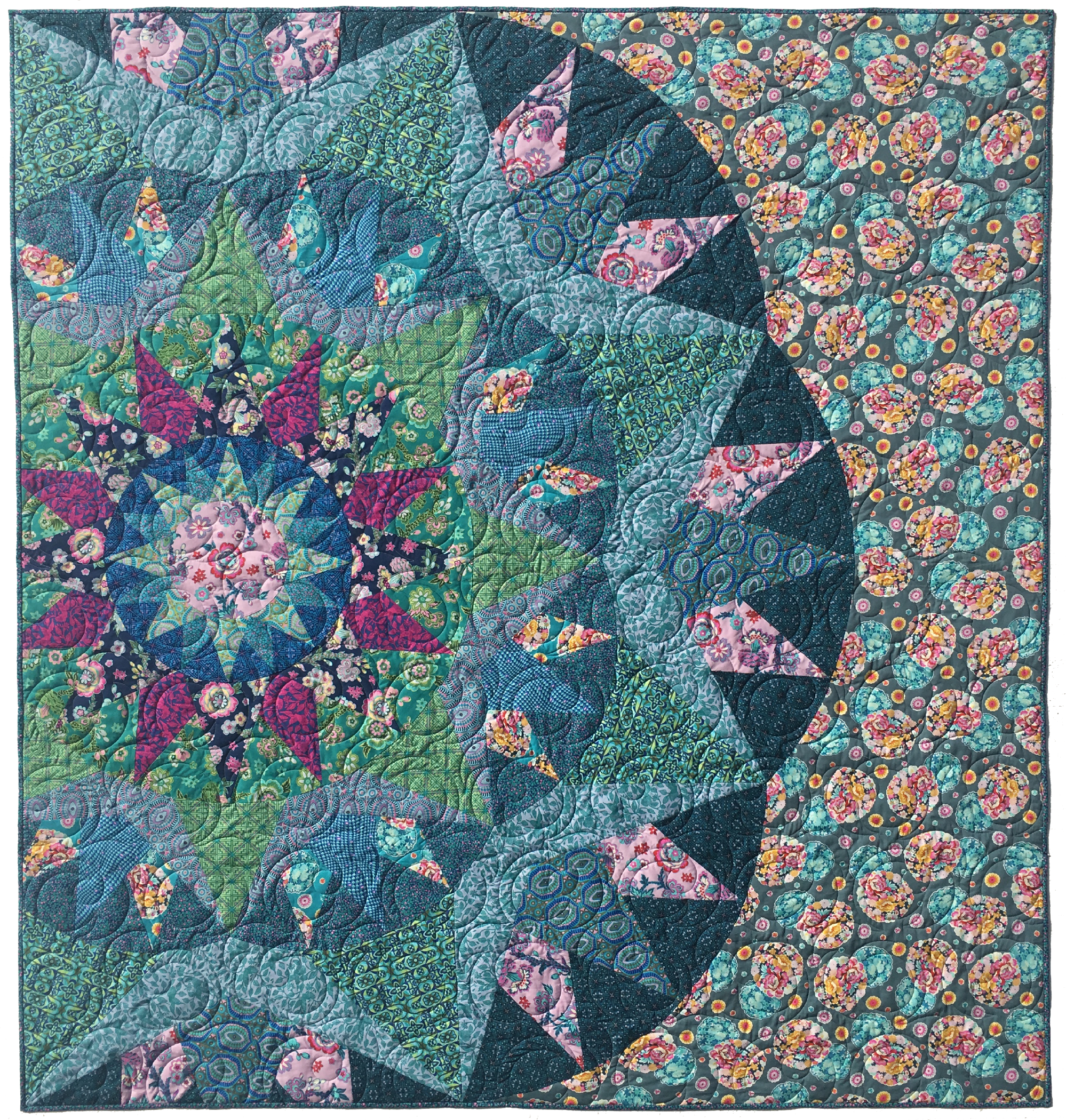 Blossom Song 78"x82" - Custom version quilt made for Amy's Quilt Market Booth.